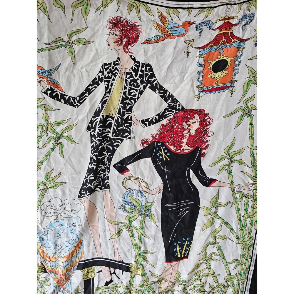 Thom Smith Atelier XXI Large Square Silk Scarf Fashion Illustration Bamboo Print - Picture 4 of 6